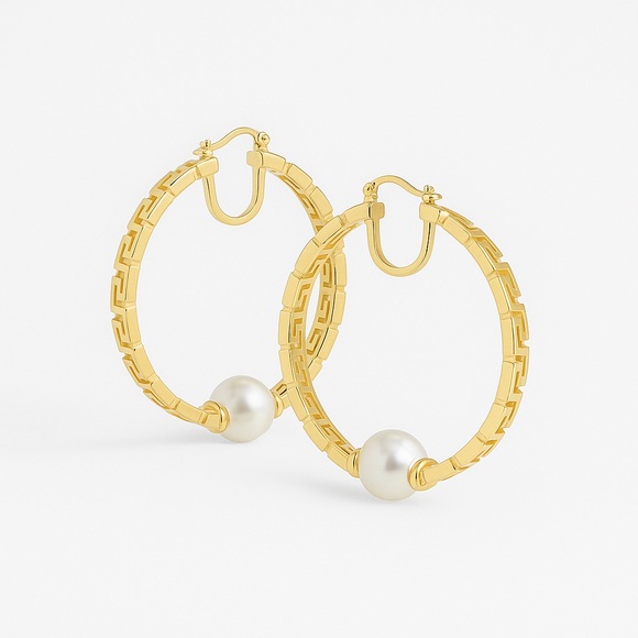 Versace Gold Pearl Drop Hoop Earrings - Picture 1 of 5